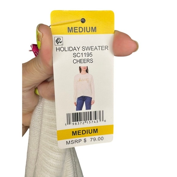 Vince Camuto Women's Holiday Cheers Sweater Cream Gold Medium New - Picture 5 of 8